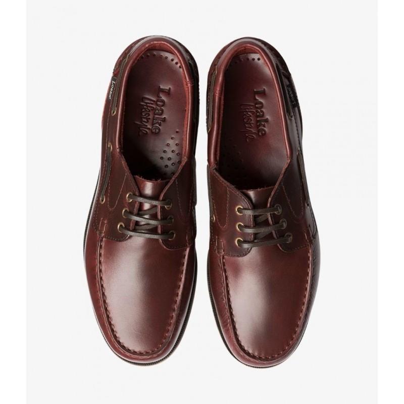 Loake 521 burgundy waxy 3 eye slip on boat shoe UK Men's Size 6